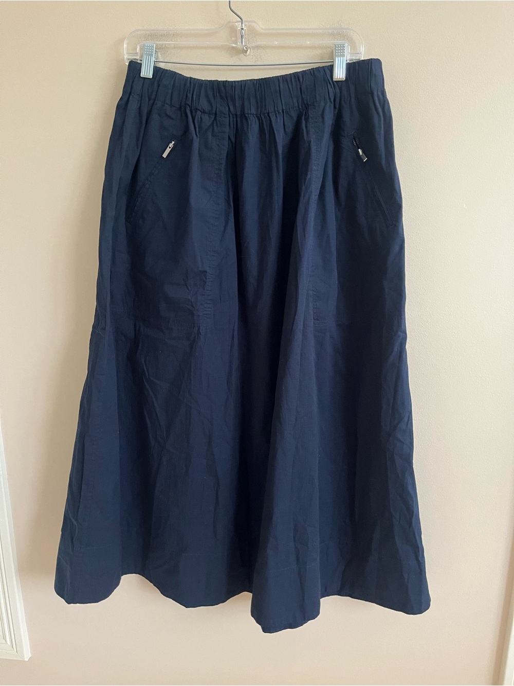 NWT-Banana Republic Navy Cotton Blend Midi Pull On Skirt, Medium